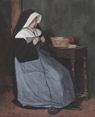 Franois Bonvin - A Nun Seated at a Table Knitting.webp
