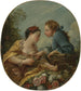 Una giovane donna e un giovane uomo che posano giovani uccelli in una gabbia. I nidificatori di uccelli - François Boucher — vista dell’opera