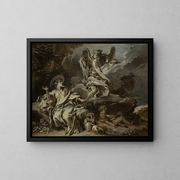 Hagar e Ismaele nel deserto con l'angelo - François Boucher — quadro incorniciato alla parete