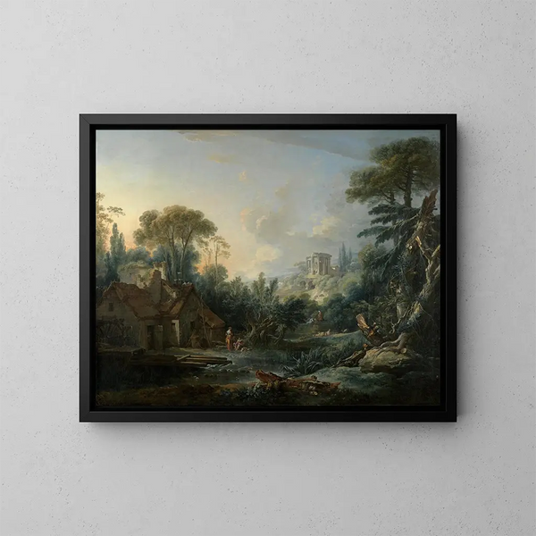 Paesaggio con un mulino ad acqua - François Boucher — quadro incorniciato alla parete