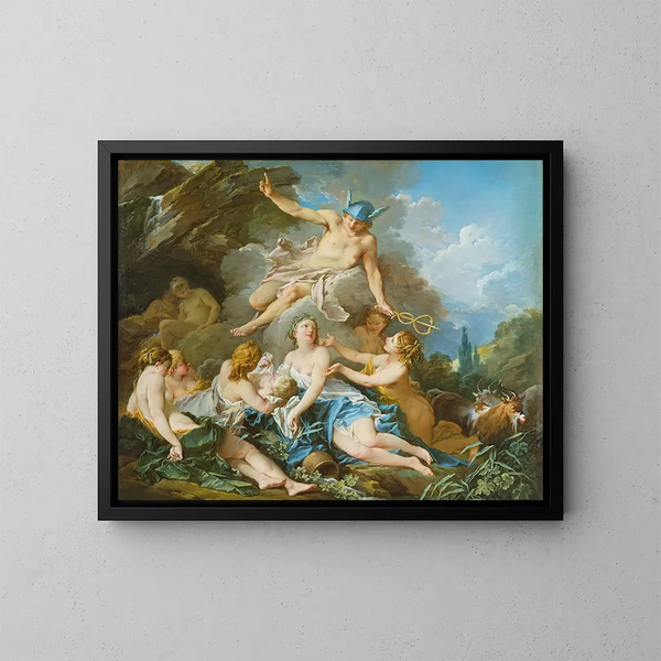 Mercure fiducioso con il Bambino Bacco alle Ninfe - François Boucher — quadro incorniciato alla parete