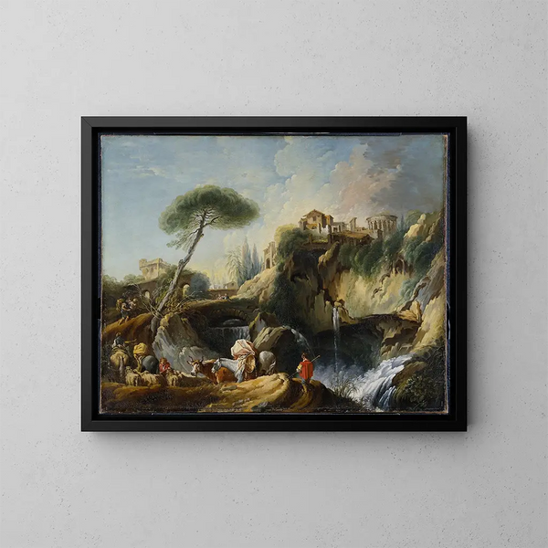 Vista di Tivoli con il tempio di Vesta - François Boucher — quadro incorniciato alla parete