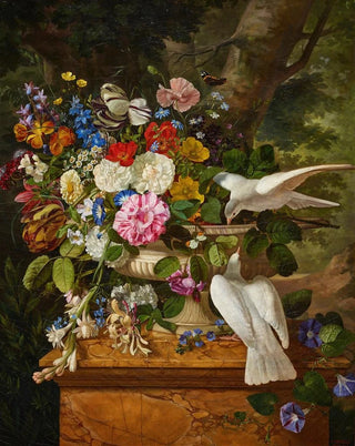 Franois Lepage - Flowers in a Vase with Two Doves.webp