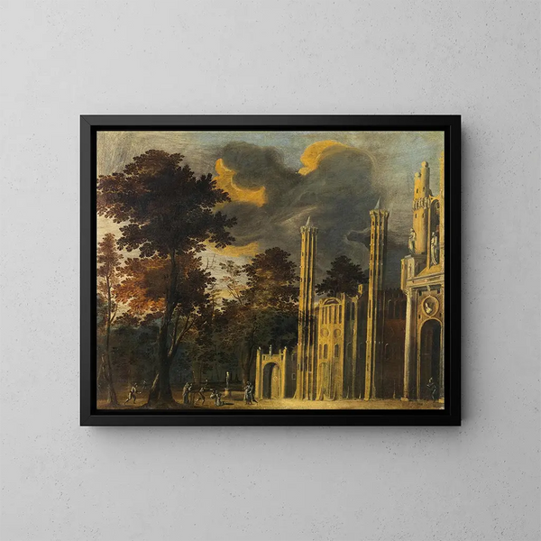 La decapitazione di un santo davanti a una cattedrale - François de Nom — quadro incorniciato alla parete