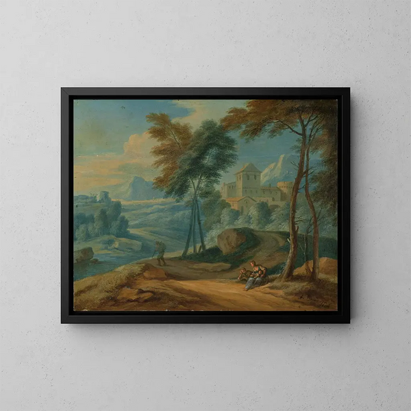 Paesaggio italiano con alberi e figure - Frans Boudewyns — quadro incorniciato alla parete