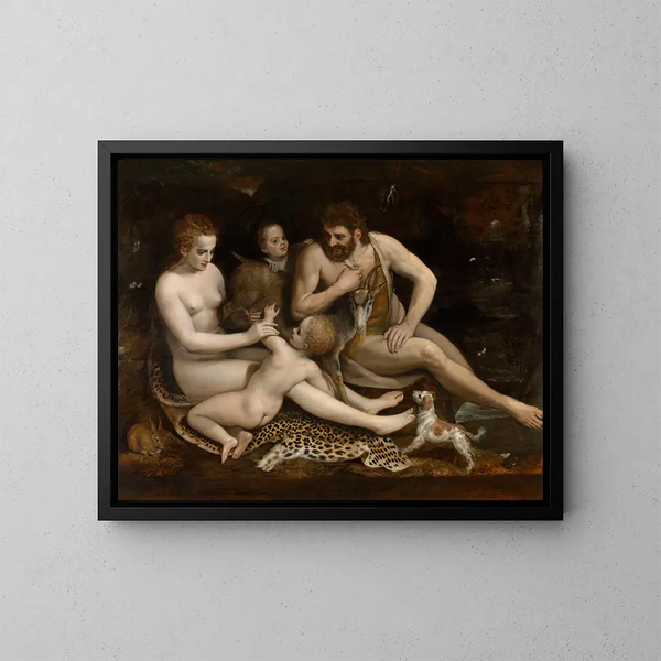 Adam e Eva e i loro figli - Frans Floris — quadro incorniciato alla parete