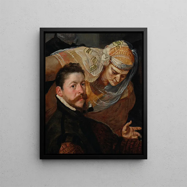 Ritratto di un artista seduto con una donna che si appoggia sulla sua spalla - Frans Floris — quadro incorniciato alla parete