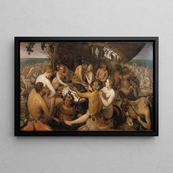 Il banchetto degli dei del mare - Frans Floris — quadro incorniciato alla parete