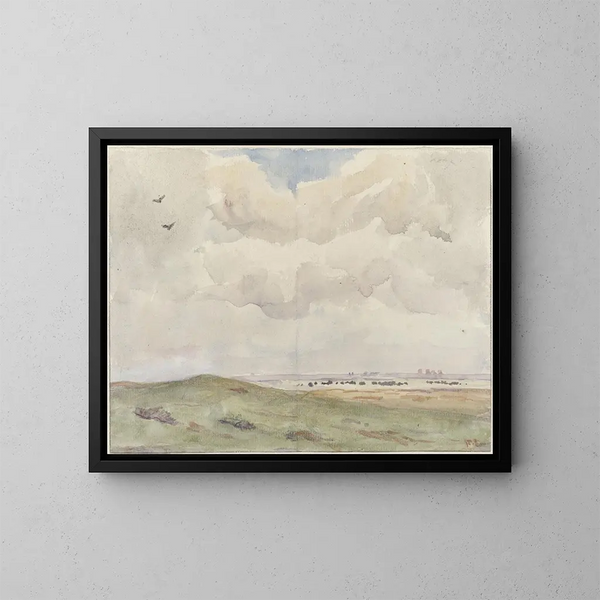 Paesaggio di dune con un gregge - Frans Smissaert — quadro incorniciato alla parete
