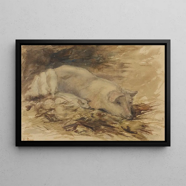 Maiale con maialini - Frans Smissaert — quadro incorniciato alla parete