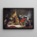 Natura morta con selvaggina morta, una scimmia, un pappagallo e un cane - Frans Snyders — quadro incorniciato alla parete