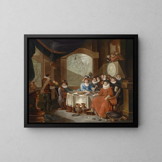 Società elegante durante un banchetto festivo - Frans Xaver Hendrick Verbeeck — quadro incorniciato alla parete