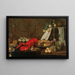 Un homard, delle ostriche, una pasticceria, frutta mista e bicchieri di vino pieni su un tavolo parzialmente coperto - Frans Ykens — quadro incorniciato alla parete