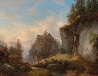 Un paesaggio di montagna con una cappella e un oratorio - Franz Barbarini — vista dell’opera