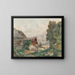 Paesaggio alpino con casa contadina e donna al pozzo - Franz Barbarini — quadro incorniciato alla parete