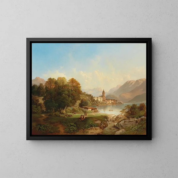 Vista su Saint-Wolfgang sul lago Wolfgang - Franz Barbarini — quadro incorniciato alla parete