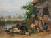 Pollame al bordo dello stagno con un villaggio sullo sfondo - Franz Bernier — vista dell’opera