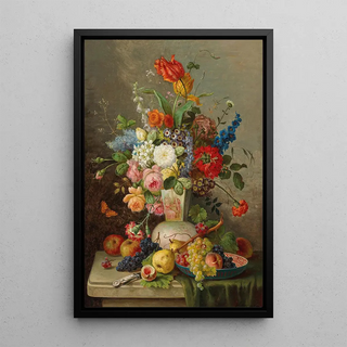 Franz Hohenberger - Groes Blumenstck mit Obst auf Steinplatte.webp