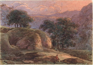 Franz Kobell - Traveler in a Mountainous Landscape at Sunset.webp