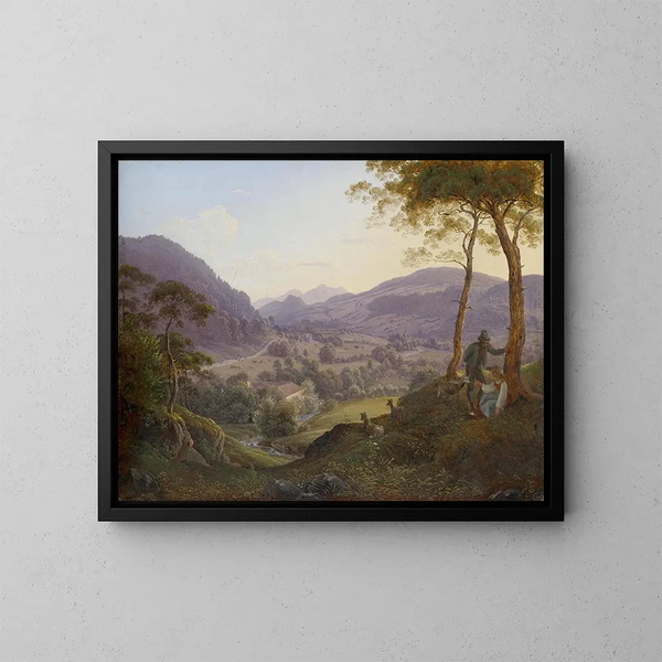 Paesaggio montano vicino a Salisburgo con una giovane coppia - Franz Ludwig Catel — quadro incorniciato alla parete