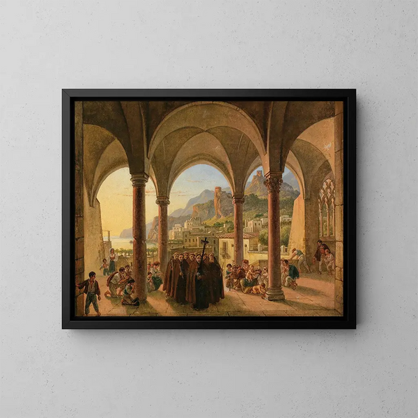 Vista di Amalfi dal portale della cattedrale - Franz Ludwig Catel — quadro incorniciato alla parete