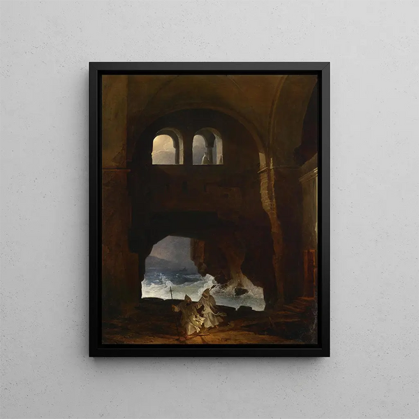 Monaci nel cortile di un monastero sul mare - Franz Ludwig Catel — quadro incorniciato alla parete