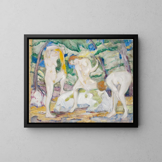 Donne nude che si bagnano - Franz Marc — quadro incorniciato alla parete