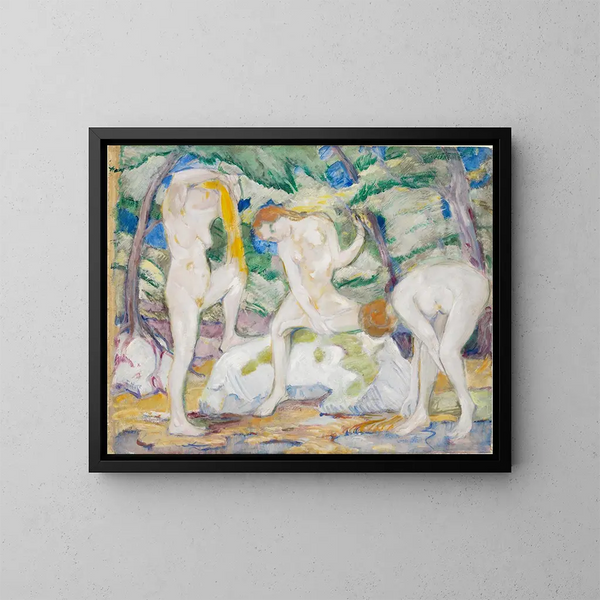 Donne nude che si bagnano - Franz Marc — quadro incorniciato alla parete