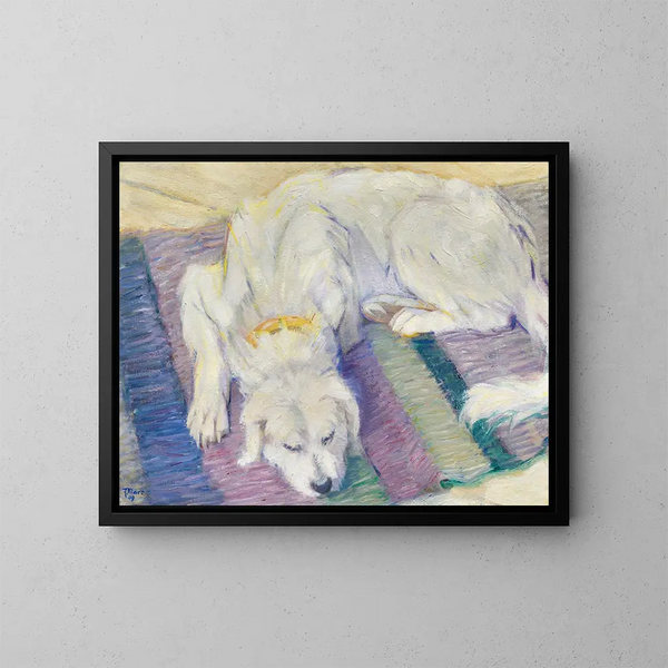 Cane sdraiato, ritratto di cane - Franz Marc — quadro incorniciato alla parete