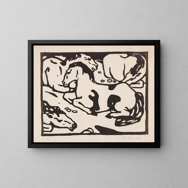 Cavalli a riposo - Franz Marc — quadro incorniciato alla parete
