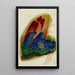 Due cavalli blu davanti a una roccia rossa - Franz Marc — quadro incorniciato alla parete