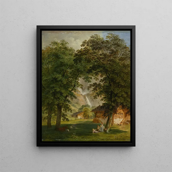 Meiringen con le cascate di Alpbach - Franz Niklaus König — quadro incorniciato alla parete
