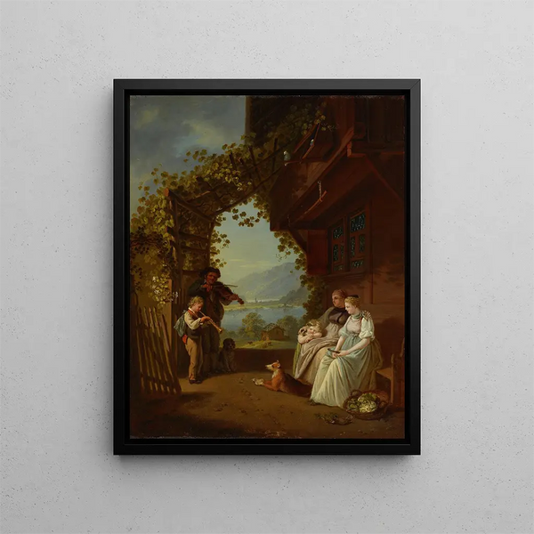 Serenata di un violinista e un flautista - Franz Niklaus König — quadro incorniciato alla parete