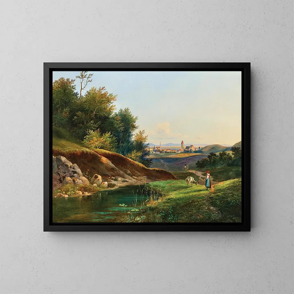 Vista di Perchtoldsdorf vicino a Vienna - Franz Steinfeld — quadro incorniciato alla parete