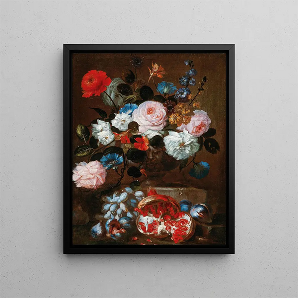 Franz Werner von Tamm - Flowers in a vase with grapes and a pomegranate.webp