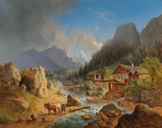 Paesaggio montano con un mulino su un ruscello - Franz Xaver Hofstetten — vista dell’opera