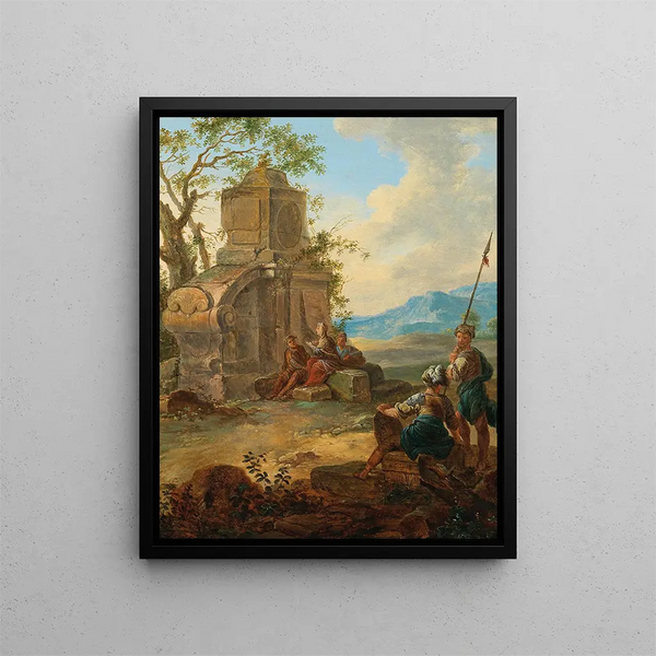 Un paesaggio con rovine e personaggi a riposo - Franz de Paula Ferg — quadro incorniciato alla parete