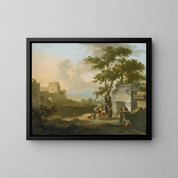 Un paesaggio all'italiana con figure vicino a rovine classiche - Franz de Paula Ferg — quadro incorniciato alla parete