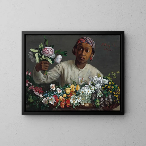 Giovane donna con peonie - Frédéric Bazille — quadro incorniciato alla parete