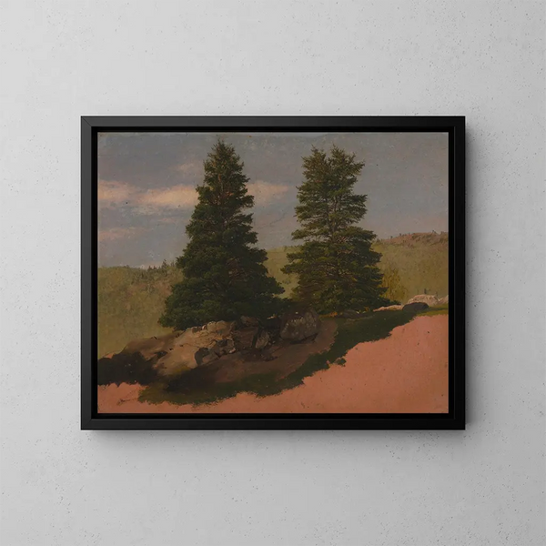 Paesaggio della Nuova Inghilterra con due pini - Frederic Edwin Church — quadro incorniciato alla parete