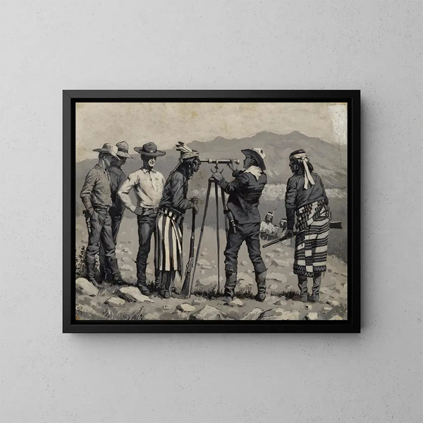 Guardare attraverso il telescopio - Frederic Remington — quadro incorniciato alla parete