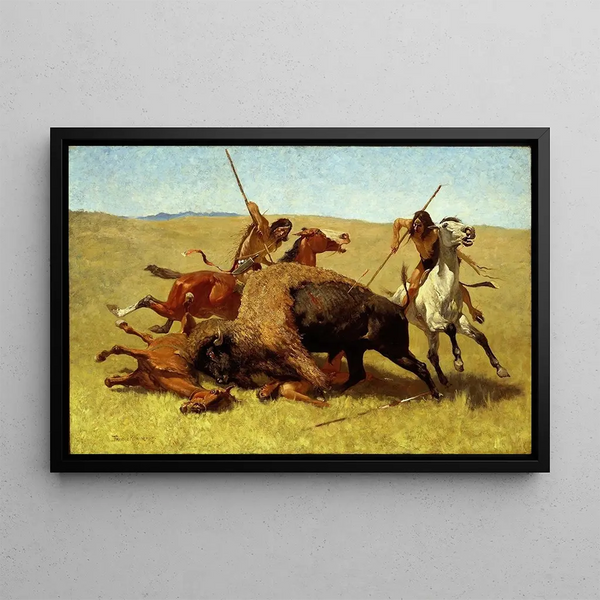 La caccia al bisonte - Frederic Remington — quadro incorniciato alla parete