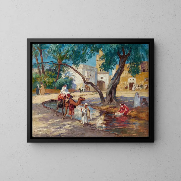 Vista di un villaggio algerino - Frederick Arthur Bridgman — quadro incorniciato alla parete