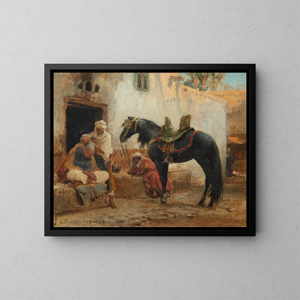 Il barbiere di Biskra - Frederick Arthur Bridgman — quadro incorniciato alla parete
