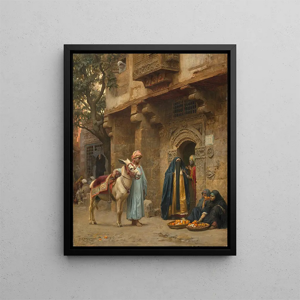 Donne arabe davanti a una porta - Frederick Arthur Bridgman — quadro incorniciato alla parete