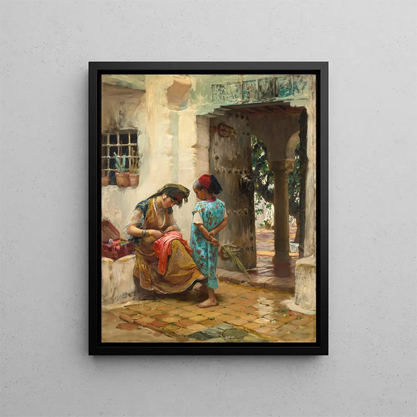 La Leçon de couture - Frederick Arthur Bridgman — quadro incorniciato alla parete