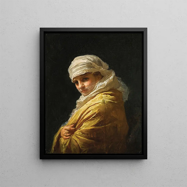 Giovane donna con turbante bianco - Frederick Arthur Bridgman — quadro incorniciato alla parete