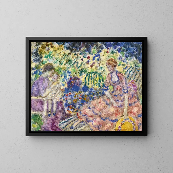Colazione nel giardino - Frederick Carl Frieseke — quadro incorniciato alla parete
