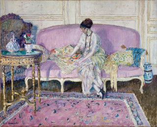 Frederick Carl Frieseke - Woman Seated on Sofa in Interior.webp