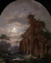 Monaco meditante vicino a una rovina al chiaro di luna - Frederik Marinus Kruseman — vista dell’opera